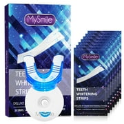 MySmile 28Pcs Teeth Whitening Strips Kit with 5-LED Light Tray 6% Peroxide Teeth Whitening Gel, Non Sensitive WhiteStrips, Mint