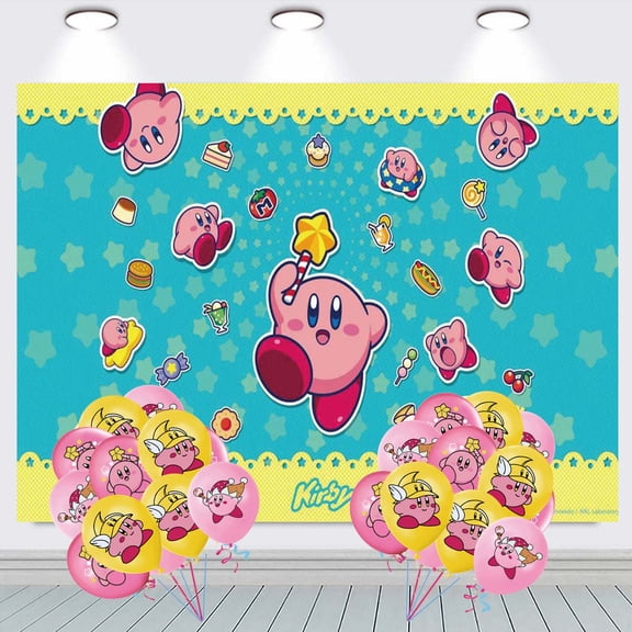 Kirby Star Allies Backdrop Banner Balloons Party Decorations Supplies Taspestry Wall Decor Background Poster