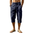 thumbnail image 2 of Gaukiv Linen Cargo Shorts for Men 7 Inch Inseam Multi Pocket Drawstring Waist Outdoor Hiking Work Bottoms Navy 2XL, 2 of 9