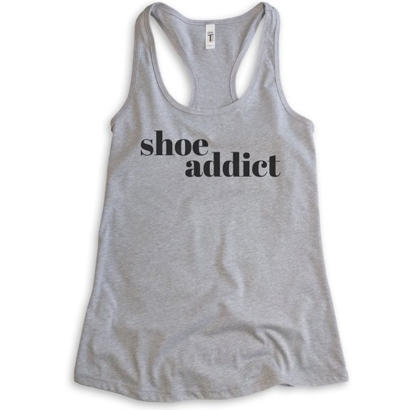 Shoe Addict Tank Top, Ladies Racerback Tank Top, Shoe Lover Tank, Heather Gray, Medium