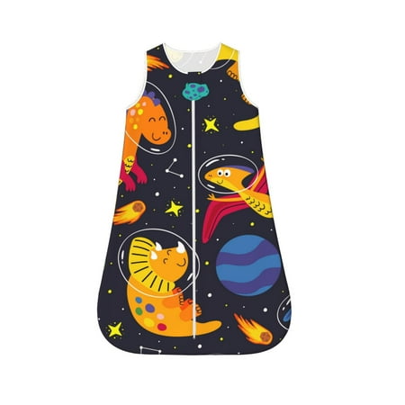 

Fotbe Dinosaurs in Space Pattern Sleep Sack - Baby Wearable Blanket with Zipper Extra Soft Cotton Sleeveless Sleeping Bag for Infants-Large