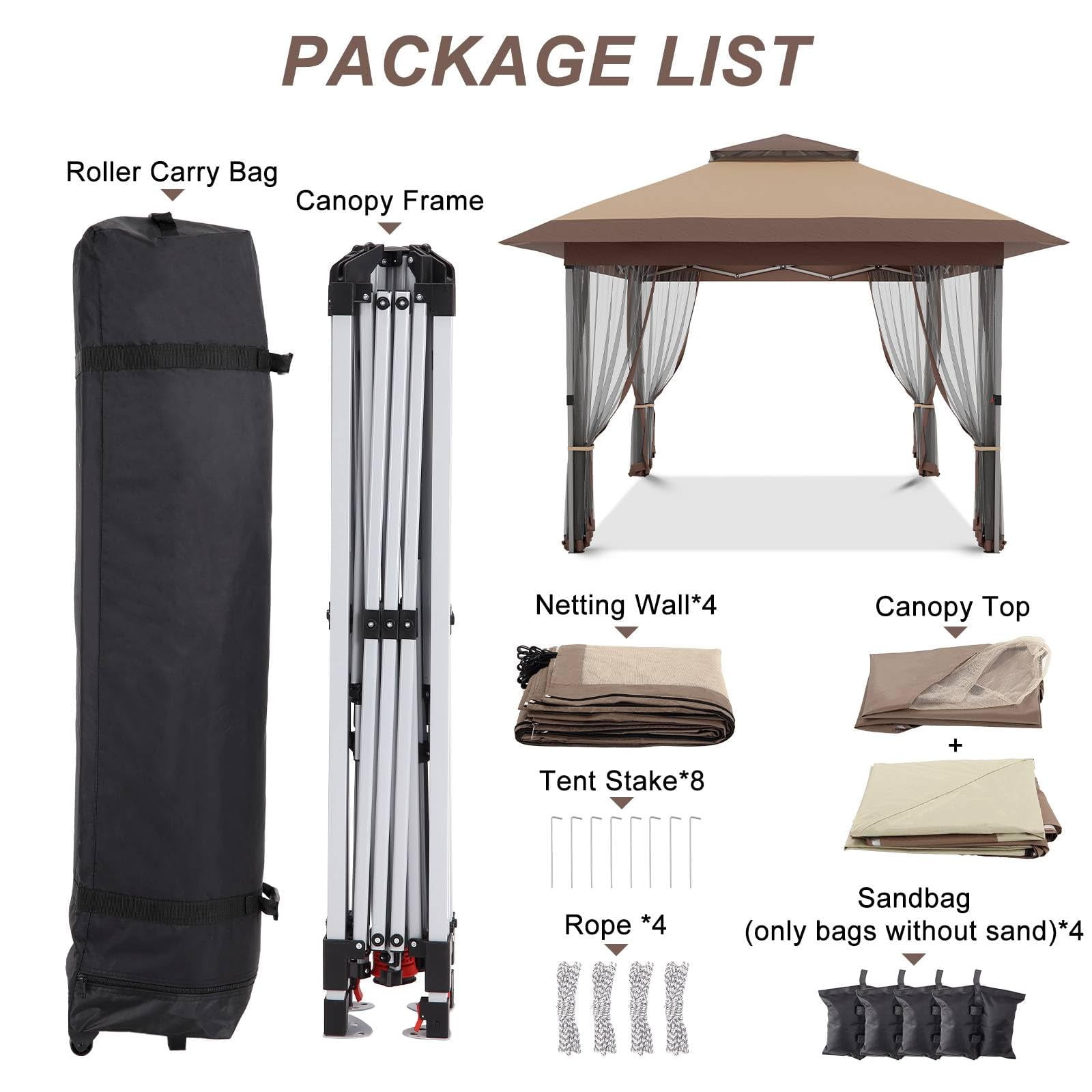Accreate 12 x 12ft Camping Pop-Up Gazebo, Double Roof Outdoor Canopy Tent Comes With Mosquito Netting, Suitable For Lawn, Patio, And Garden Relaxation