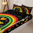 thumbnail image 3 of Manfei Cartoon Cloud Rainbow Zipper Queen Comforter Set with Fitted Sheet and 2 Pillowcases, GraffitiStars Zipper Bedding Set, Black Orange, Black Reversible, 4-Piece, 3 of 7