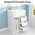 thumbnail image 3 of Advwin 24" Freestanding Bathroom Vanity with Ceramic Sink, Modern Bathroom Storage Cabinet with 3 Drawers, White, 3 of 9