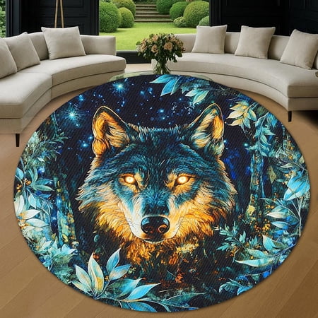 Round Area Rug, Forest Spirit Wolf 2 Non-Slip Floor Mat, Soft Washable Carpet for Living Room Bedroom Decor 24 Inch