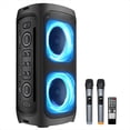 thumbnail image 1 of Machine de Karaoké, Système/haut-Parleur de Sonorisation Portable Sans Fil Rechargeable avec 2 Micros Sans Fil, Bluetooth, Radio FM, Lumière de Fête LED, Télécommande Fonction Méga Basses, Poignée Intégrée (2 Micros) (T600)..., 1 of 7