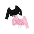 thumbnail image 2 of Xingqing Autumn Toddler Baby Girls Drawstring Crop Tops Solid Long Sleeve Pullover Ruched Short Length T-shirt, 2 of 7