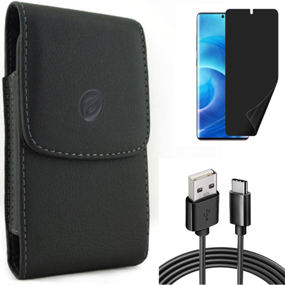 Case Belt Clip w Privacy Screen Protector w 6ft USB Cable for Samsung Galaxy S20 - Leather Holster, TPU Film [NOT GLASS], Type-C Charger Cord Y4L fits Samsung Galaxy S20 Model