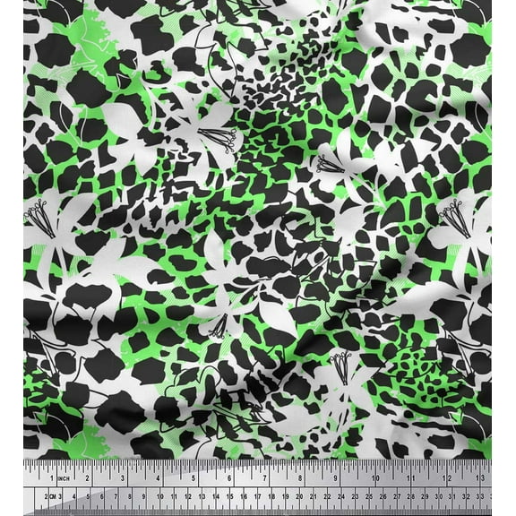 Soimoi Green Cotton Duck Fabric Leopard Animal Skin Decor Fabric Printed Yard 42 Inch Wide