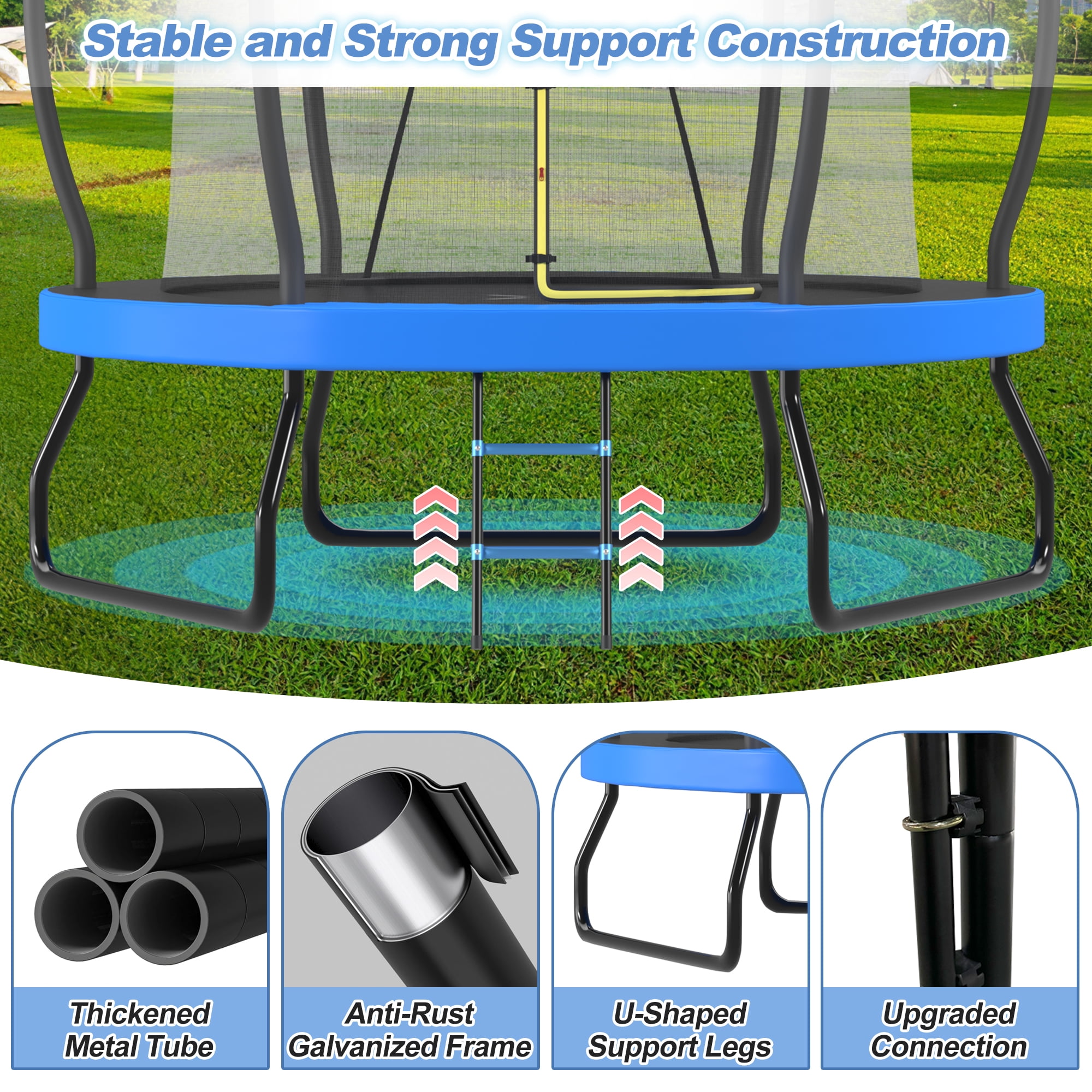 EUROCO 8FT Trampoline with Basketball Hoop & Ladder, Outdoor Trampoline for Kids
