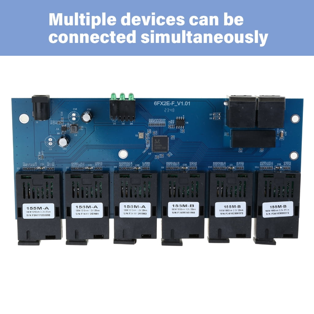 Ethernet Switches 100M Fiber Optics Media Converter 2 to 6SC Optics Connector 1310nm/1550nm Port PCBA Board 20KM