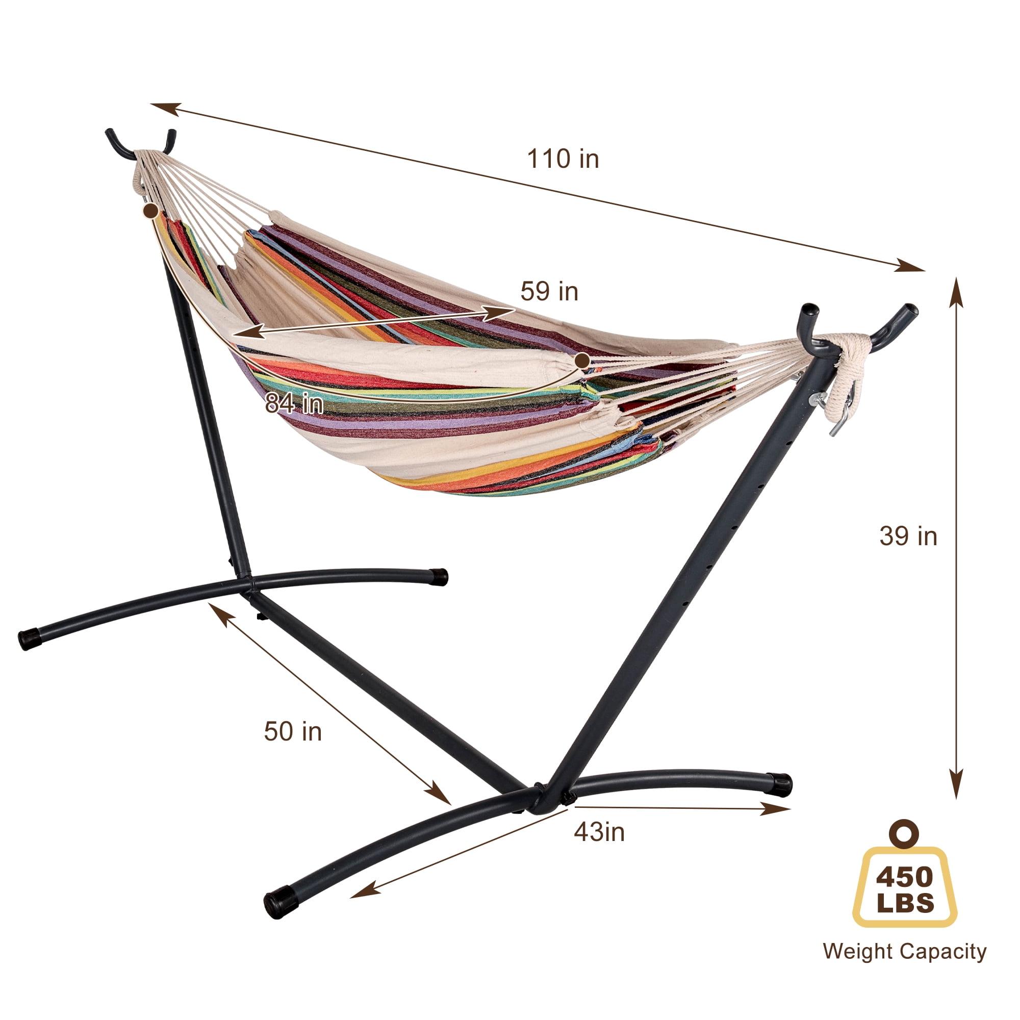 Prime Garden Double Cotton Hammock with Steel Stand,Multi Color Stripe