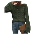 thumbnail image 1 of Txlixc Mujeres Trendy Hollow-Out Tops, Crochet Color sólido Cuello redondo Manga larga Punto Tops con puños acampanados para damas Txlixc  Moda, 1 of 9