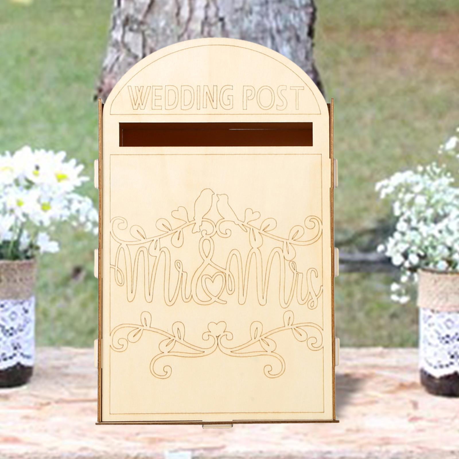Tachiuwa Wedding Card Box Letterbox Decorative DIY Wood Wedding Decor Unpainted Wedding Post Box Envelope Gift Post Card Box for Party A