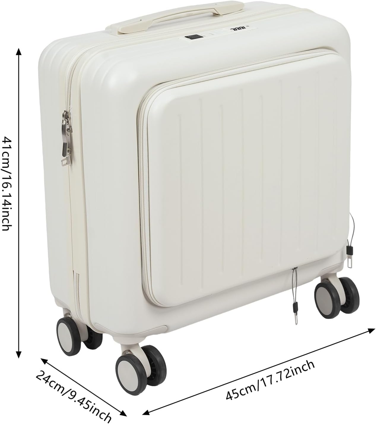 18 Inch Underseat Carry On Luggage with Wheels,Small Hard Shell Suitcase for Weekender,180° Top Opening Lightweight Travel Suitcase (White)