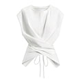 thumbnail image 2 of Favoffer Women's Strap Hem T-Shirts Round Neck Short Sleeve Slim Fit Casual Tops Knit Blouses Versatile Tees for Summer Outings Errands Streetwear Daily, 2 of 6