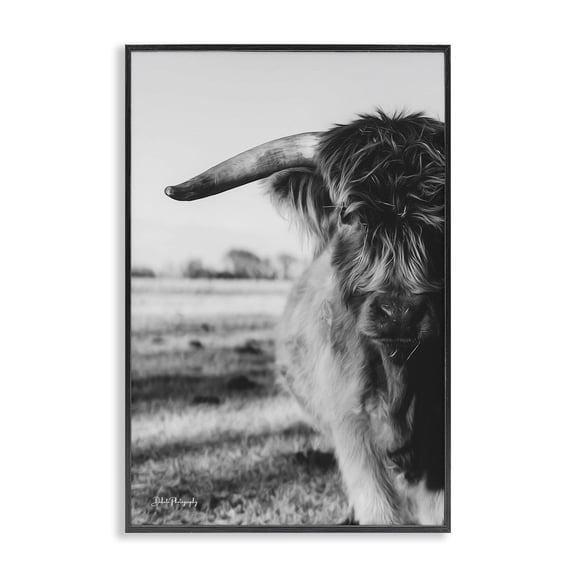Stupell Industries Baby Cattle in Monochrome Black Framed Giclee Art, design by Dakota Diener
