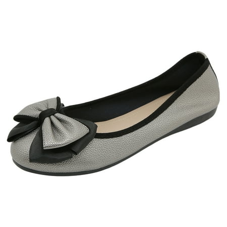 QYZEU Womens White Sneakers Womens Shoes Casual Hidden Wedge Ladies Large Size Single Shoes Simple Pure Colour Bowknot Rhinestone Low Heel Flat Bottom Shoes Grey 41