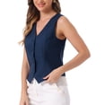 thumbnail image 5 of INSPIRE CHIC Women's Vest Sleeveless Button Down V Neck Crop Waistcoat Deep Blue S, 5 of 7
