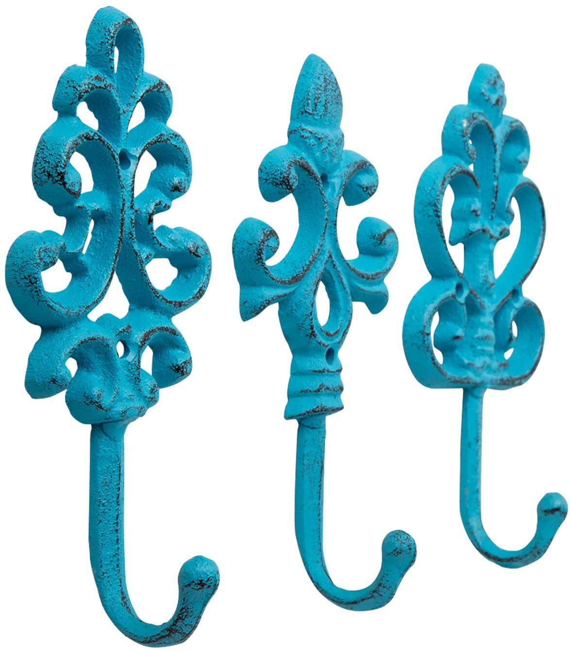 Wallcharmers Set of 3 Rustic Decorative Wall Hooks 8” | Victorian Shabby  Chic Fleur De Lis Antique Towel Hooks for Hanging | Gothic Cast Iron