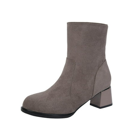 

Boots for Women Autumn and Winter Suede Boots Round Toe Thick Heel Women S Boots