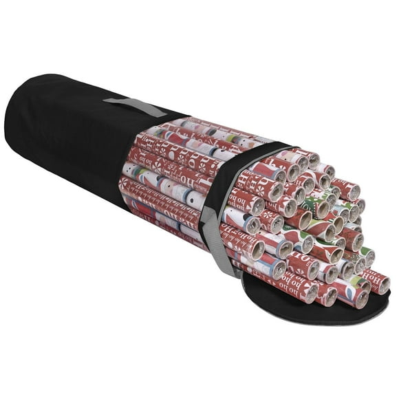 ProPik Wrapping Paper Storage Organizer Bag Store Up To 24 Rolls 40 Inch Heavy Duty Polyester plus PVC Clear Bag with Handles and Zippered Top for Gift Wrap and Ribbons (Black)
