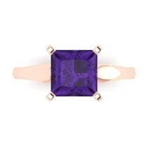 2.5 ctw Solitaire Anniversary Ring for Women | Princess Cut Natural Amethyst | Hyperallergenic Solid 18K Rose Gold