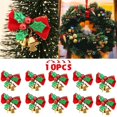 thumbnail image 1 of 10Pcs Red Fabric Bows With Bells Decorations Christmas Xmas Party Tree Ornament, 1 of 9