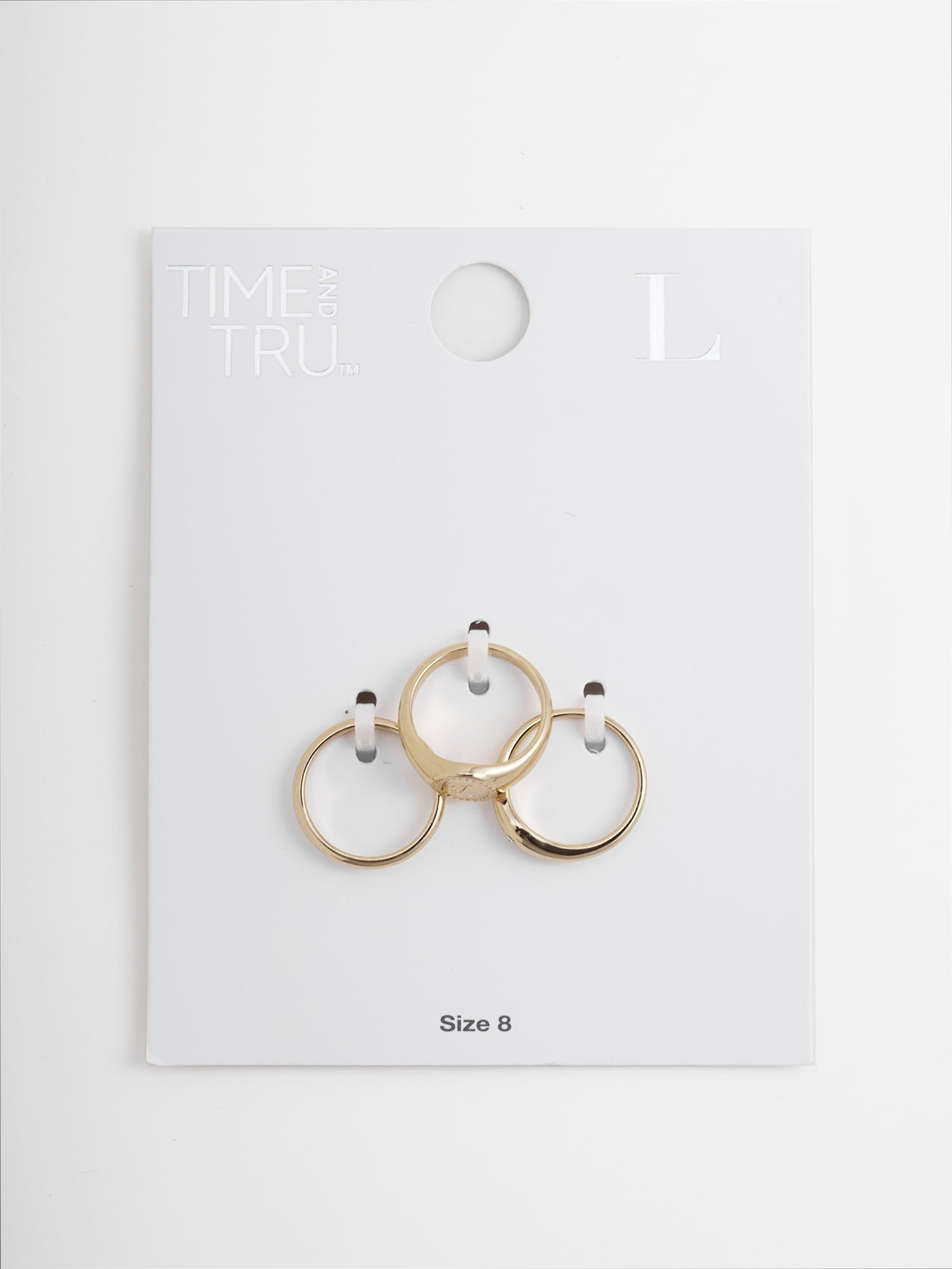 Time and Tru Women's Goldtone Ring Set, 3 Pairs, Initial L
