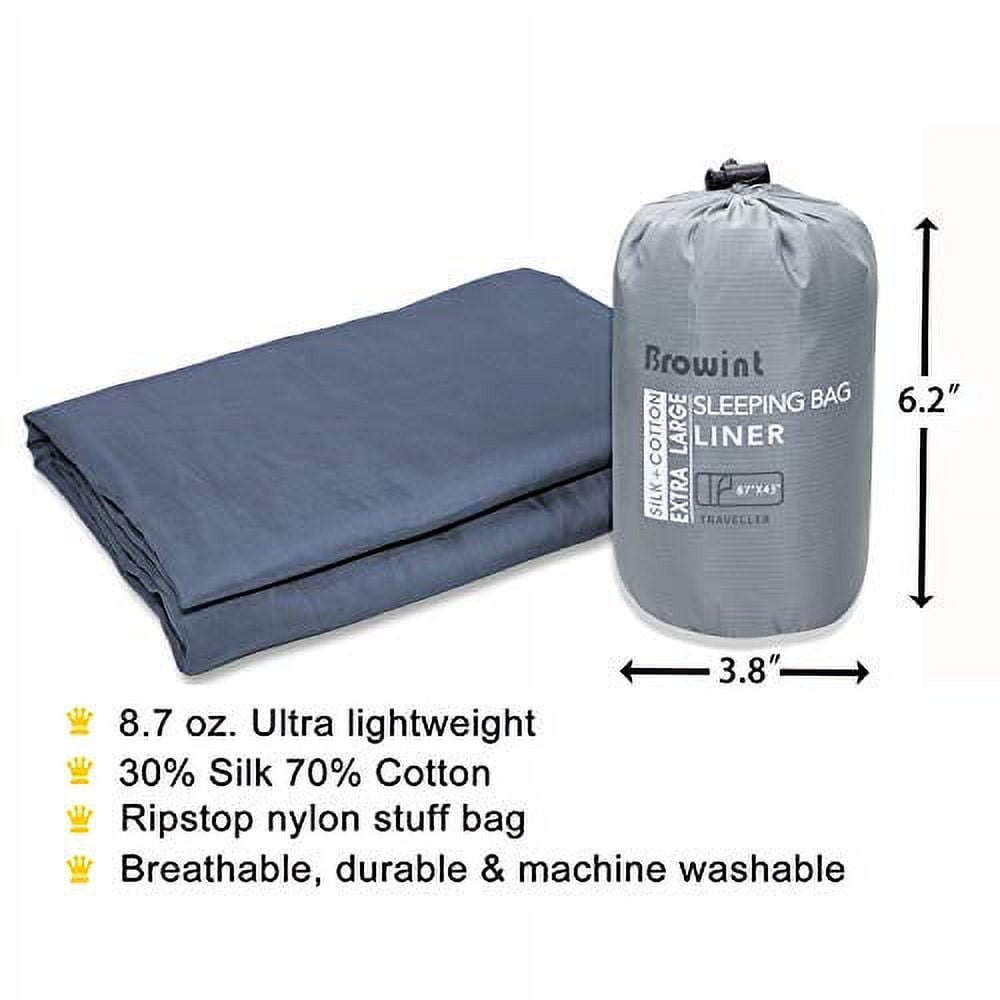 Browint Silk/Cotton Travel Sheet with Double Zippers, 87"x43" Extra Wide Sleep Sack for Hotels, Lightweight Sleeping Bag Liner for Camping, All seasons, Pillow Pocket