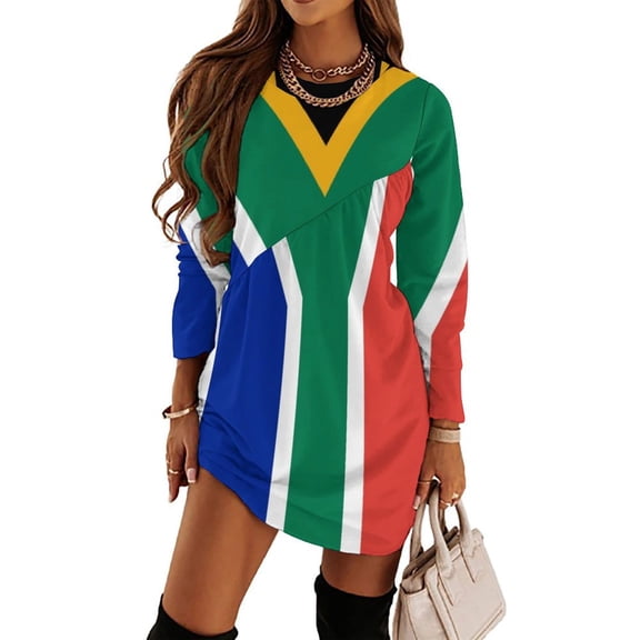 South Africa Flag Long Sleeved Dress Summer women"s clothing sexy short dresses daring