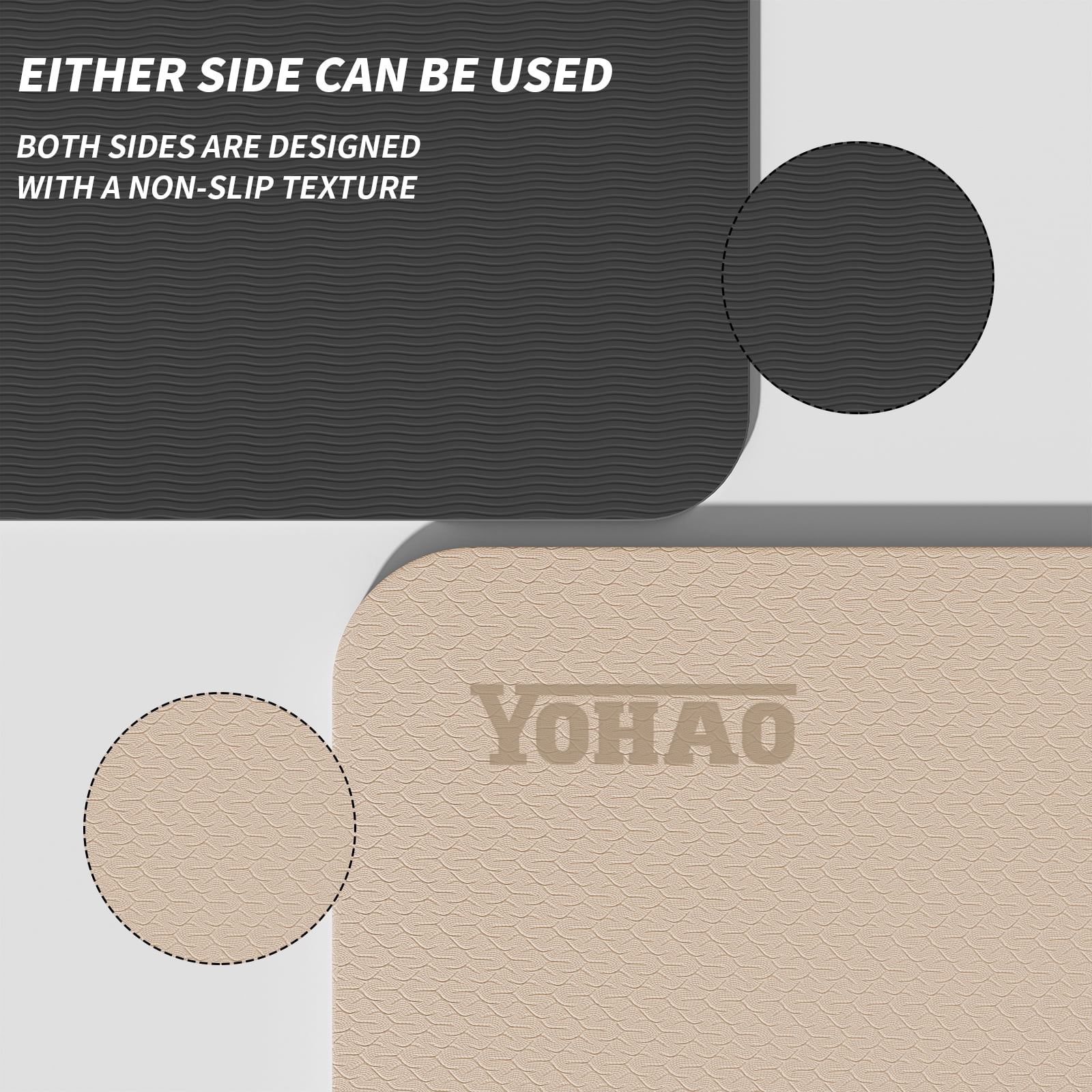 10mm Large Yoga Mat (6'x 4') with Soft Fabric - Extra Long and Wide 72 x 48 x 0.4 inches, Non-Slip Surface, Eco-Friendly, Thick Wide Yoga Mat for Home Workouts or Gym Fitness .Beige＋Black