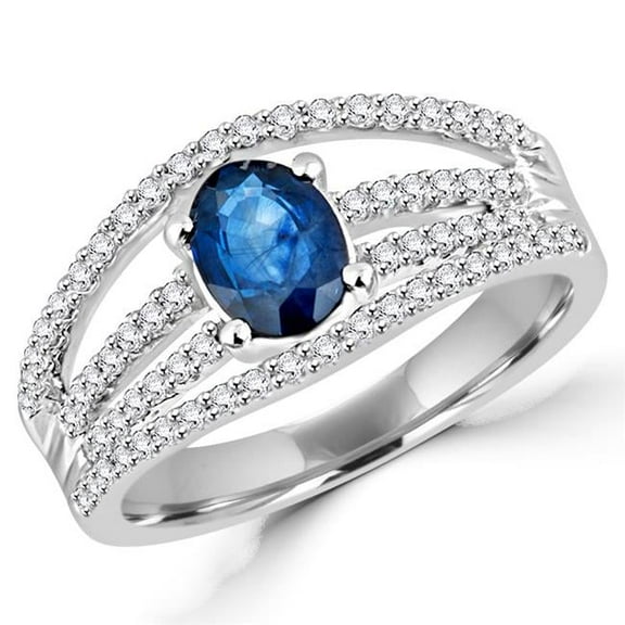 MDR170019-4.75 1.25 CTW Oval Blue Sapphire Three Row Cocktail Ring in 14K White Gold - 4.75