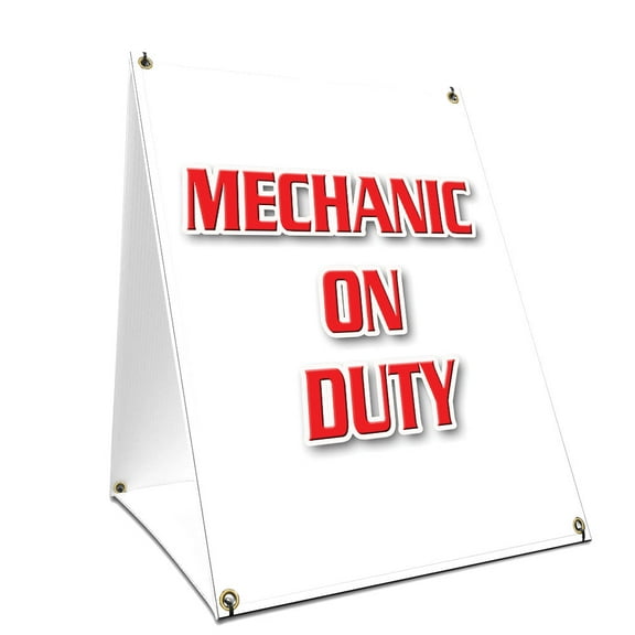 A-frame Sidewalk Mechanic On Duty Sign With Graphics On Each Side | 24" X 36" Print Size