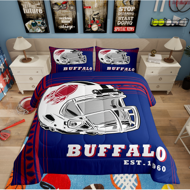 Erosebridal Ensembles de Literie de Football Américain Complet avec Couette, Insert de Couette Bleu Rouge, Décoration de Chambre à Coucher, Réversible 3 Pcs