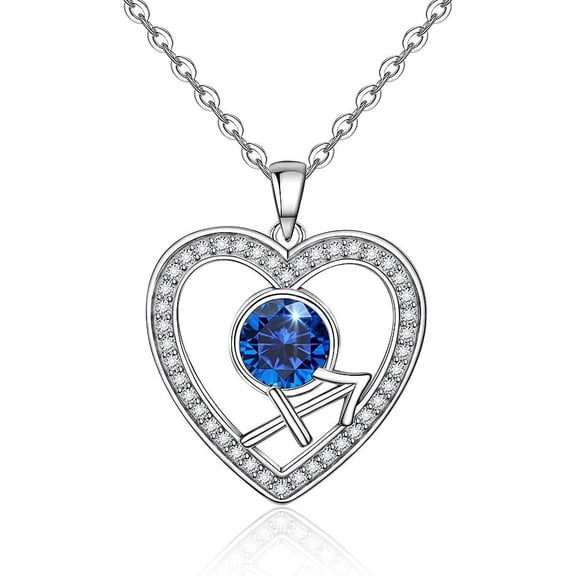 Sagittarius Quality Necklace Heart Sterling Silver Crystal Pendant December Sapphire Birthstone Choker For Women Zodiac Horoscope Constellation Jewelry[l580]