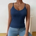 thumbnail image 4 of QASIEATN Women's Solid Color V Neck Tank Tops with Built in Bra Casual Camisole Summer Clothing Vest for Women, 4 of 6