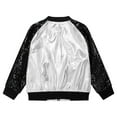 thumbnail image 4 of YONGHS Girls Sequins Metallic Zip Up Bomber Jacket Shiny Flight Jacket Coat 70's Disco Costume Clubwear Silver 8, 4 of 6