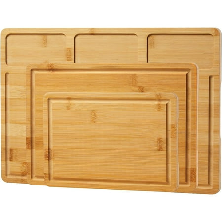 

M optimized Bamboo Cutting Board Set with Prep Slots - 3 Sizes Cutting Boards for Kitchen with Juice Groove for Chopping Meat Vegetables Fruits Cheese