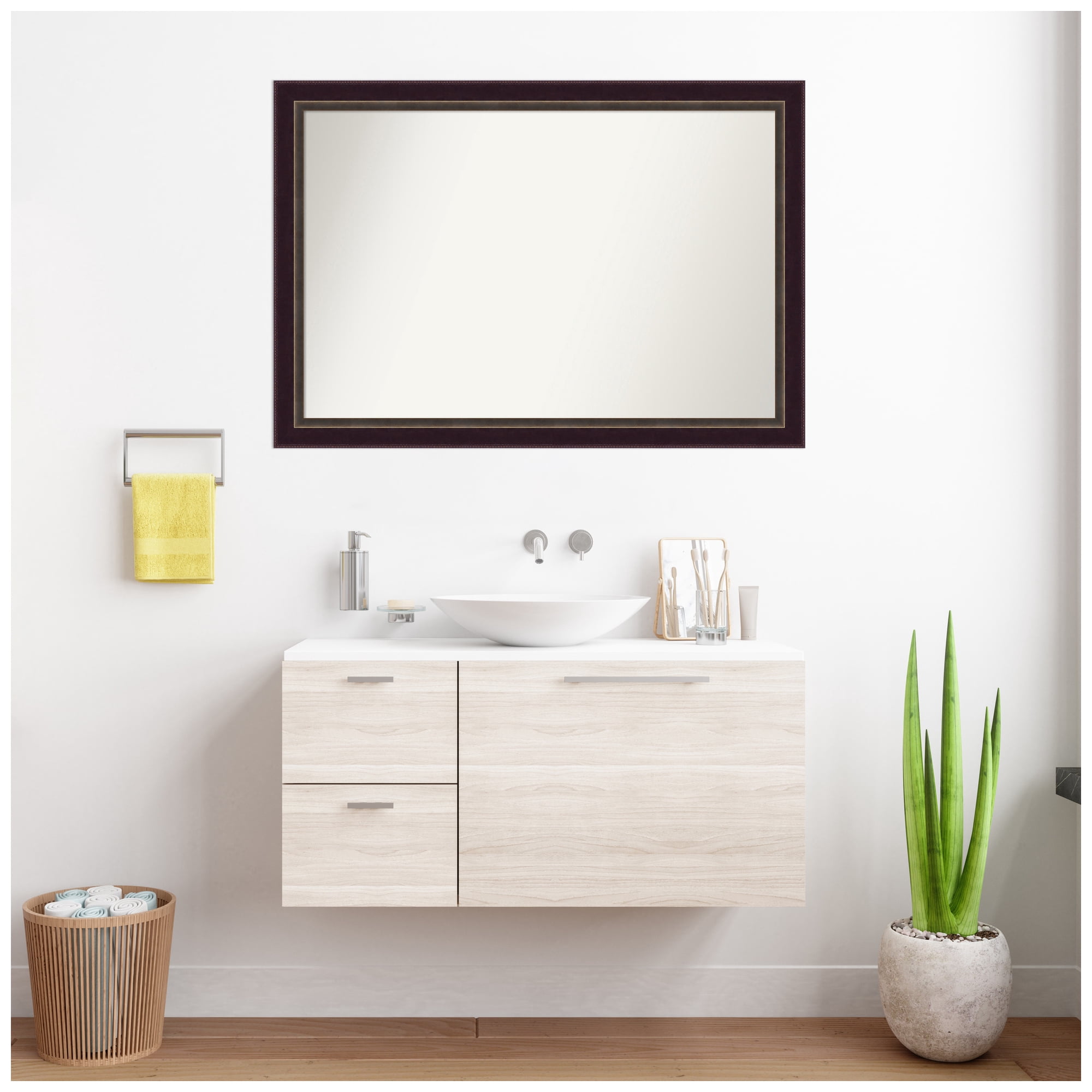 Amanti Art Custom Wall and Bathroom Mirror (29.25 x 42.25 in.), Signore Bronze Frame