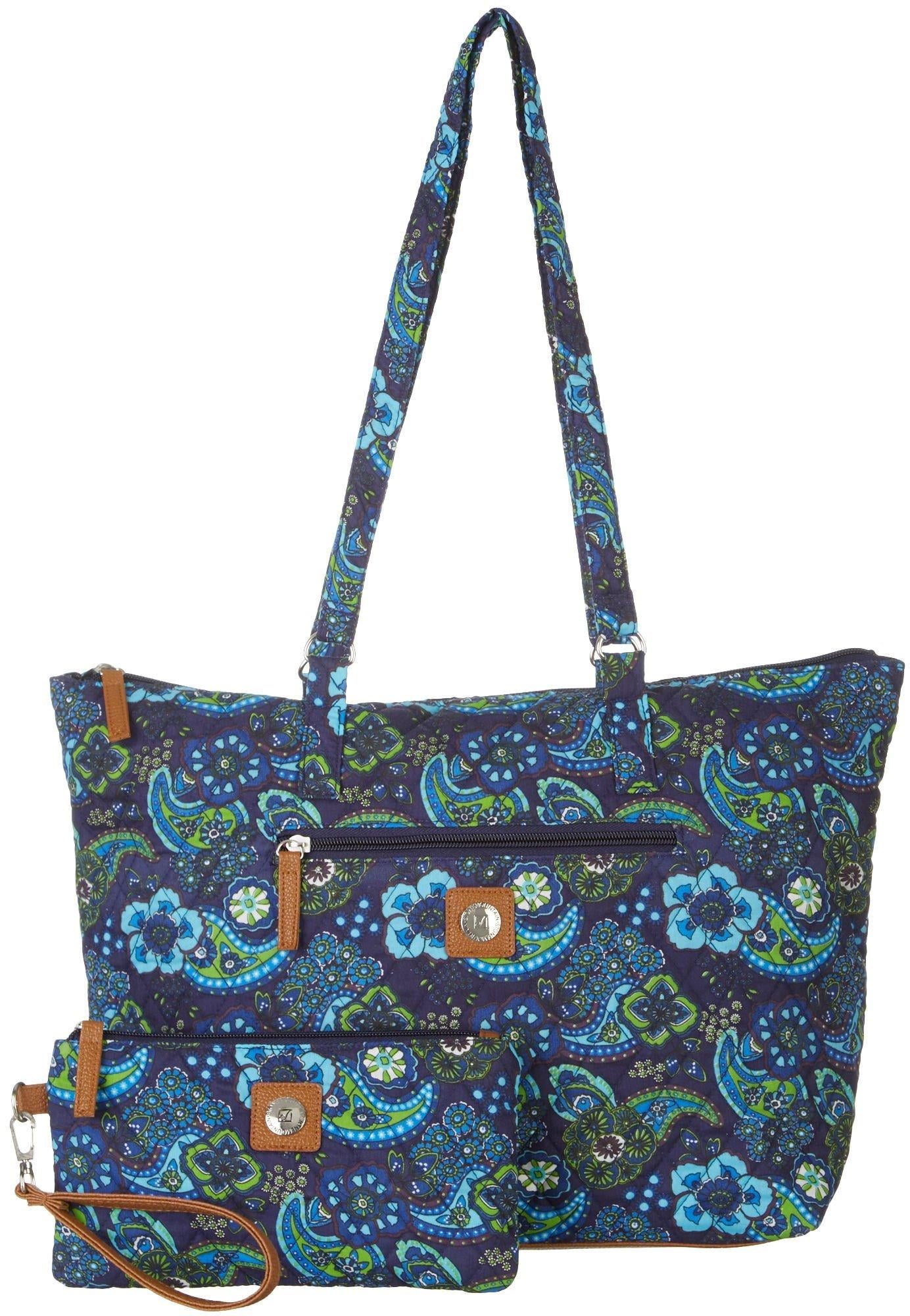 Stone Mountain Navy Blue Paisley Tote Handbag One Size Navy blue multi