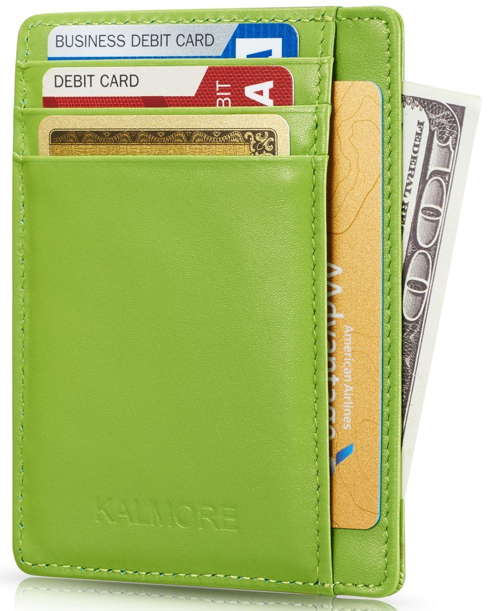 Credit Card Wallet Holder Front Pocket Brown RFID SAFE LEATHER THIN MENS Flat 6
