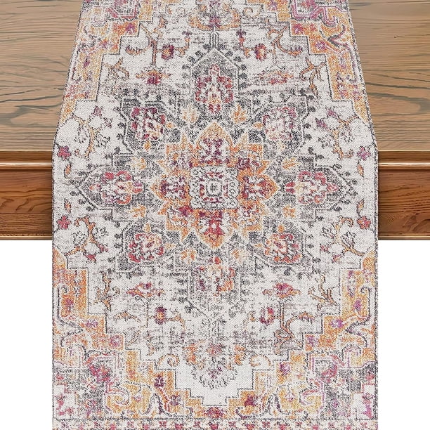 Camino de mesa estilo bohemio naranja, decoración rústica de otoño para mesa de comedor de cocina, decoración para fiesta en el hogar, 13 x 72 pulgadas