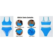 MOSHU High Waisted Womens Bikini Sets Sporty Two Piece Swimsuits for Women Color Block High Cut Bathing Suits