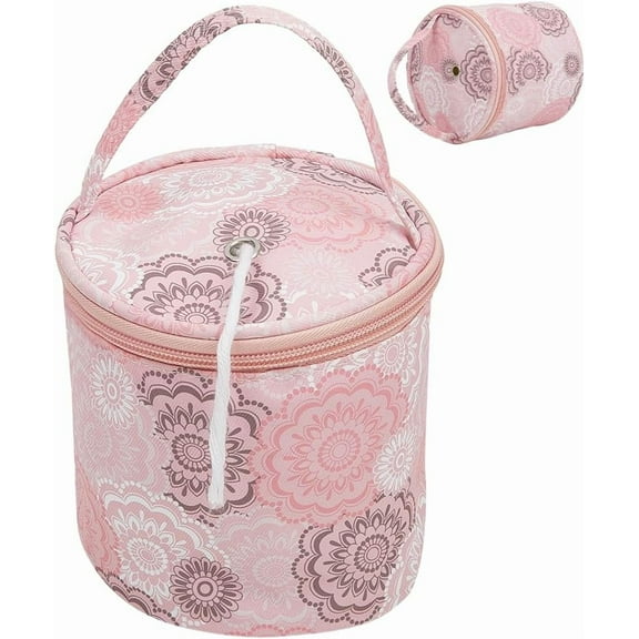 Mini Yarn Storage Bags Pink Flower Small Yarn Bag with Holes Portable Yarn Storage Case Mini Project Organizer Crochet Thread Sewing Accessories for Carry Crochet Hooks Skein Yarn