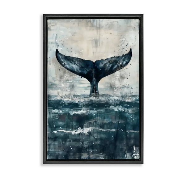 Stupell Industries Centered Distressed Whale Tail Black Framed Floater Canvas Wall Art, design by LSR Design Studio, 25 x 17