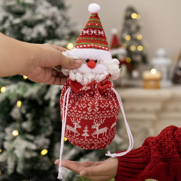 Bolso de regalo de Navidad tejido | Almacenamiento de telas suaves y reutilizables, portachuches festivos de novedad y mono, bolsa de detalles para fiesta, adorno para decoraciones de árbol, bolsa