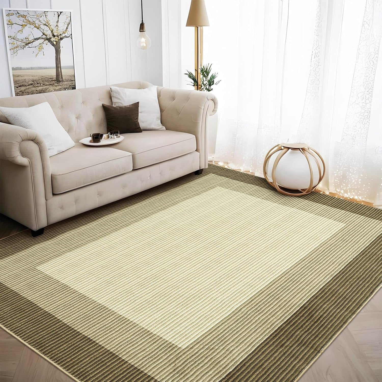 Area Rug 10x13 Modern Neutral Solid Large Machine Washable Rug for Living Room, Non-Slip Non Shedding Bordered Soft Carpet, Low Pile Foldable Printed Rug for Bedroom, Dining Room, Brown