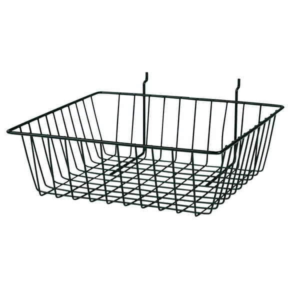 SSWBasics Black Mini Wire Grid Basket for Slatwall or Pegboard - 12''L x 12''W x 4"D - Set of 2