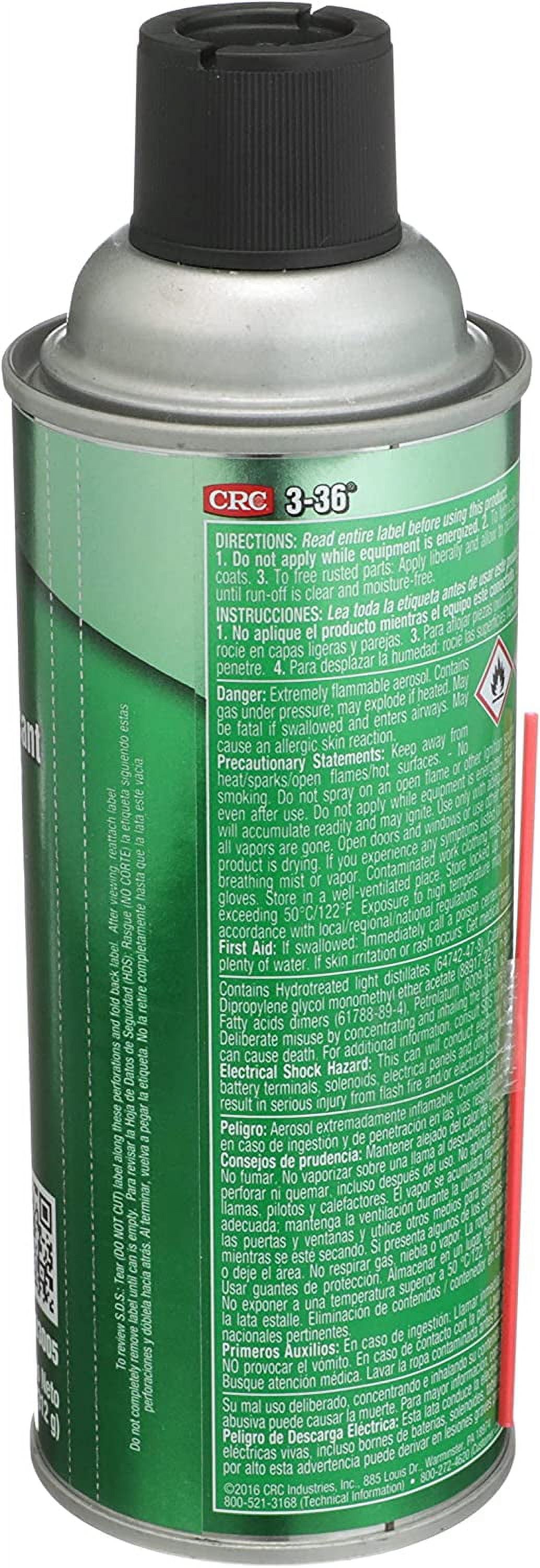 CRC 3-36 Multi-Purpose Lubricant and Corrosion Inhibitor, 11 oz Aerosol Can, Clear/Blue/Green - image 5 of 10